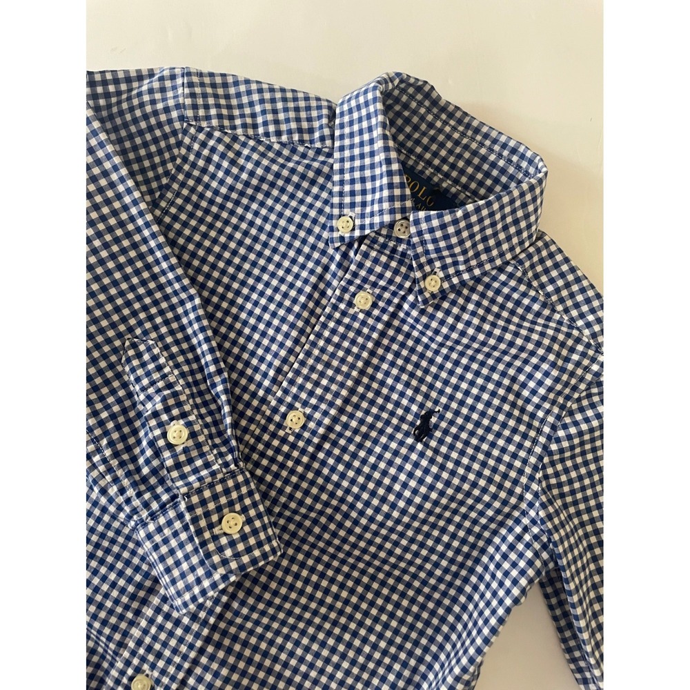 Polo Ralph Lauren Kids Navy Blue White Gingham Stretch Button Down Shirt 2T
